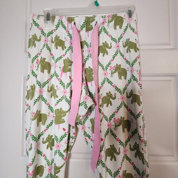 THE BEAUFORT BONNET COMPANY PAJAMA SET WOMENS SMALL PIMA PINK/GRN ELEPHANT PRINT - Picture 10 of 16